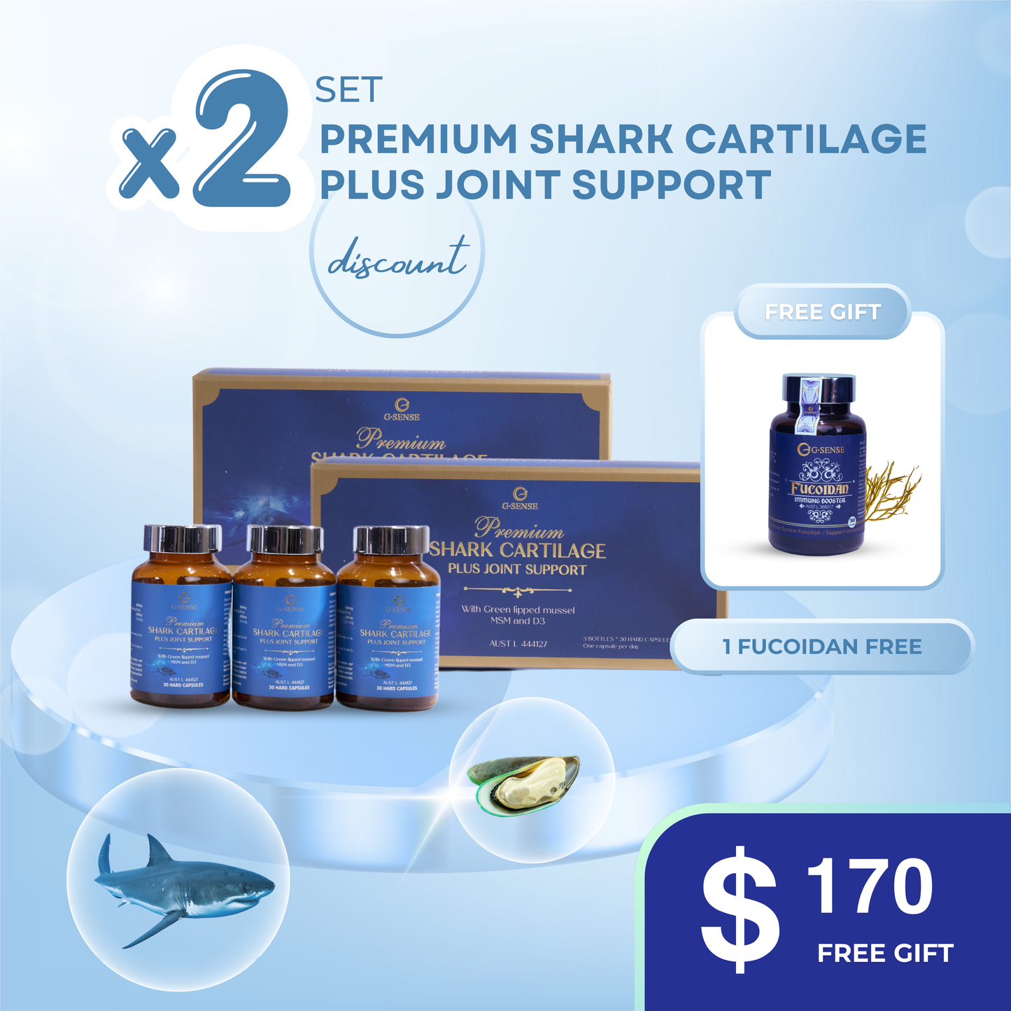 2 SET Premium Shark Cartilage Plus Joint Support