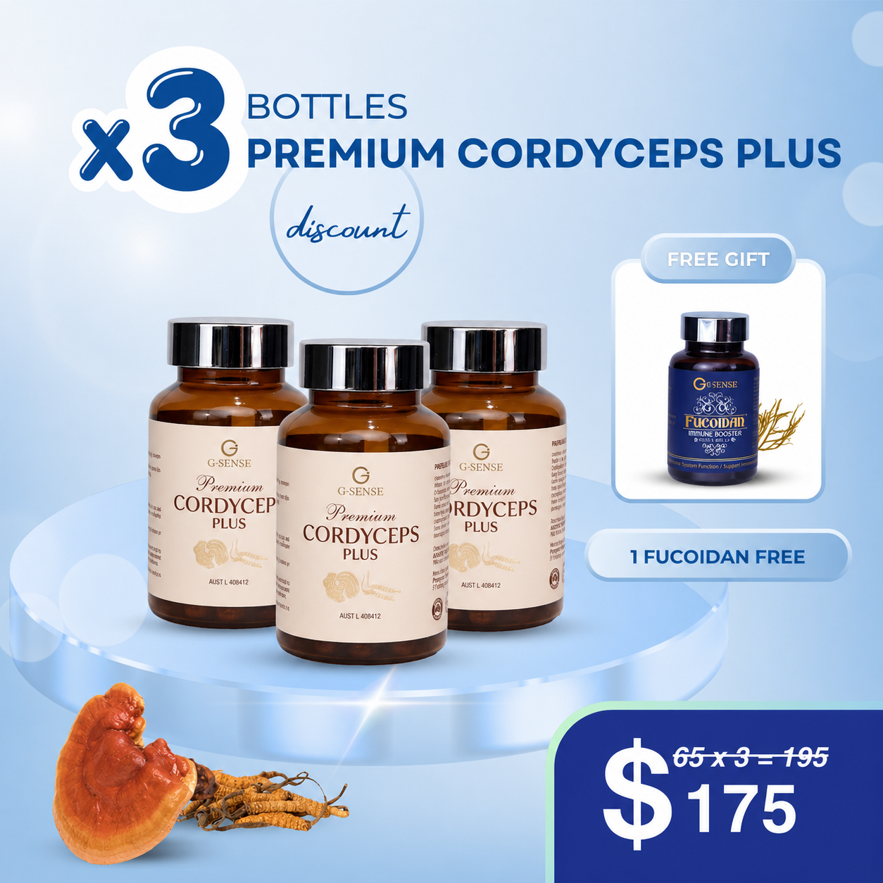 3 Bottles Premium Cordyceps Plus