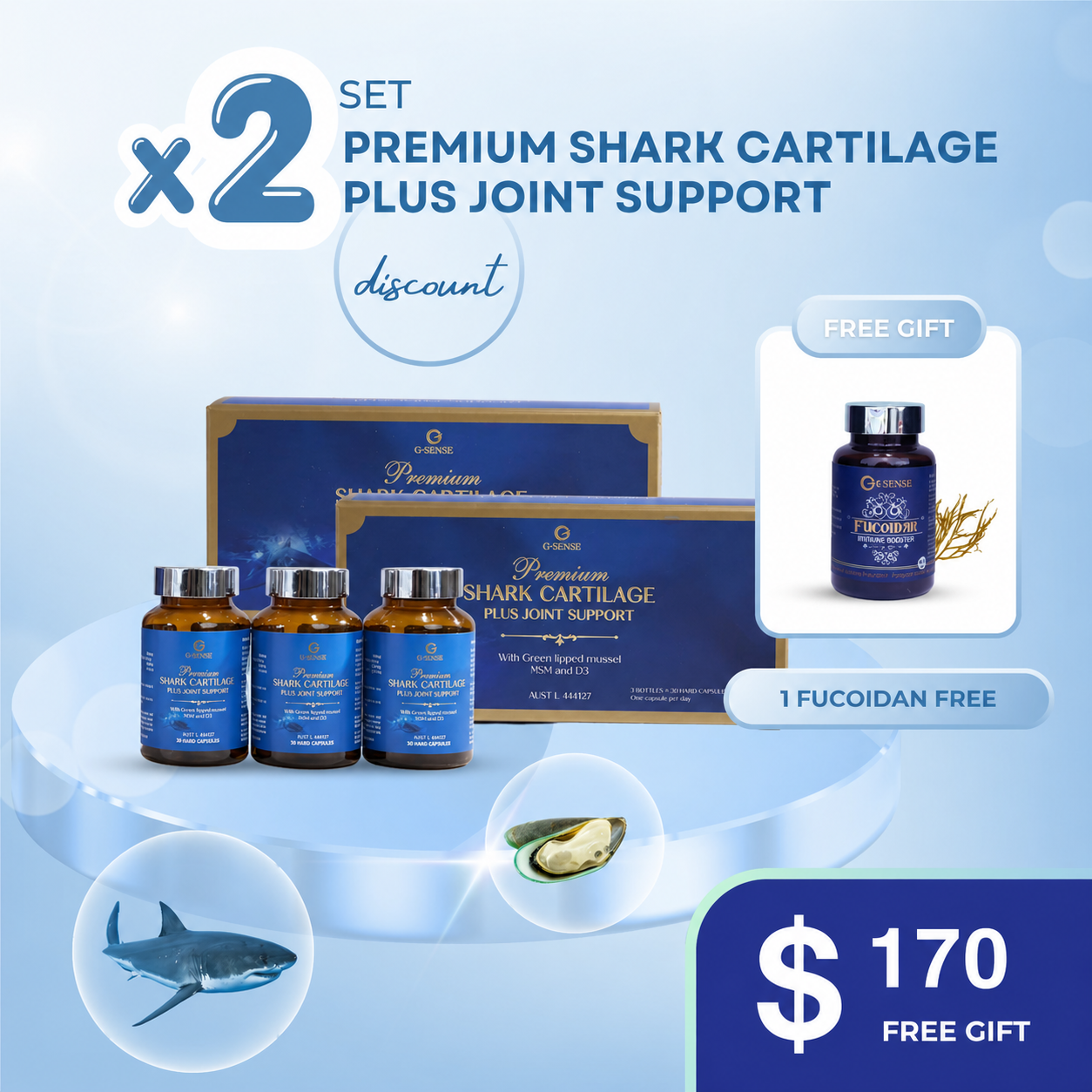 2 SET Premium Shark Cartilage Plus Joint Support